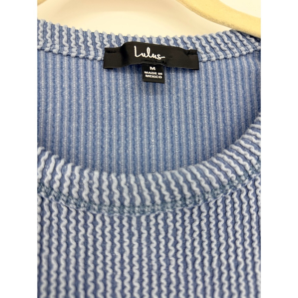 Lulus Blue White Ribbed Textured Racerback Tank Top Medium - Picture 2 of 5
